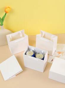 1pc/5pcs/10pcs White 5.5*5.5 Inch Paper Gift Bags With Handles, Minimalist Solid Color Square Party Favor Bags, Suitable For Shopping, Bachelor/Bachelorette Party, Wedding, Bridal Shower, Birthday Party Decor, Bridesmaid Proposal Gifts, Wedding Decoration, Bridal Shower Favors, Bachelor/Bachelorette Party And More - White - View 4