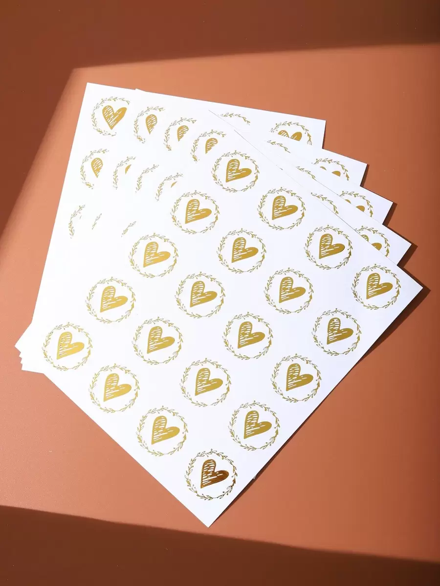 100pcs Heart Envelope Seals, Clear Bronzing Heart Stickers Round Sealing Sticker For Party Favor Wedding Invitation Card, Back To School Valentine Day - Gold - View 1