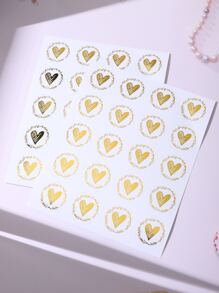 100pcs Heart Envelope Seals, Clear Bronzing Heart Stickers Round Sealing Sticker For Party Favor Wedding Invitation Card, Back To School Valentine Day - Gold - View 6