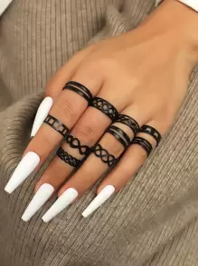10pcs Hollow Out Cuff Ring - Black - View 1