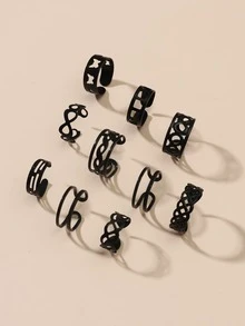 10pcs Hollow Out Cuff Ring - Black - View 2