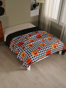 Colcha Halloween con patrón de calabaza - Multicolor - Ver 1