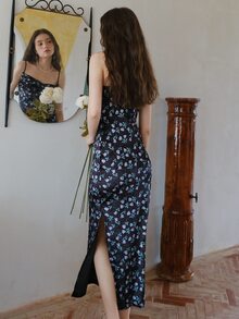 Đầm Tách cao Hoa Tất cả trên in Boho - Màu tím - Xem 2