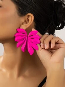 花朵設計耳釘 - 玫紅色 - 查看 1