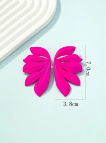 花朵設計耳釘 - 玫紅色 - 查看 3