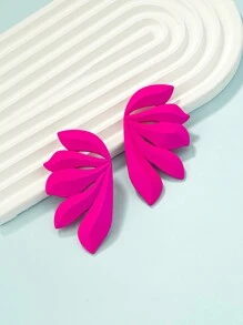 花朵設計耳釘 - 玫紅色 - 查看 4