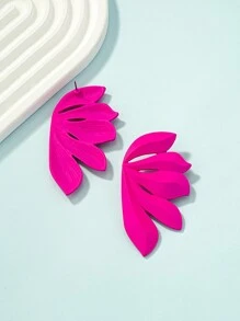 花朵設計耳釘 - 玫紅色 - 查看 6