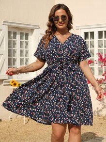 Đầm Plus Size Thắt lưng Trọn gói Họa tiết hoa Boho - Nhiều màu - Xem 1
