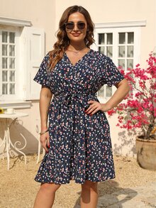 Đầm Plus Size Thắt lưng Trọn gói Họa tiết hoa Boho - Nhiều màu - Xem 3