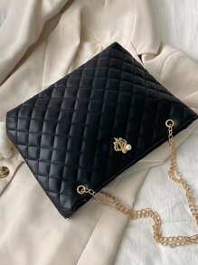 防水、轻便、商务休闲、大容量绗缝金属装饰链条手提包，适合少女、女大学生、新秀和白领工作者，非常适合办公室、大学、工作、商务、通勤、户外、旅行、郊游书包、返校、大容量、经典休闲、便携、商务休闲，适合少女、女大学生、新秀和白领工作者、白领工作者，非常适合返校、中学、高中、大学、办公室、工作、商务、通勤 - 黑色 - 查看 5