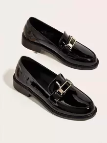 Women's Academy Style Metal Decorated Flat Loafers Shoes