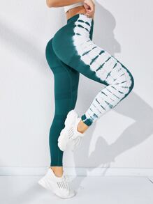 Yoga Trendy 紮染收復運動打底褲 - 墨綠色 - 查看 2