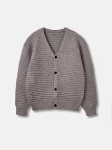 Boys Ribbed Knit Cardigan - Mocha Brown - View 1