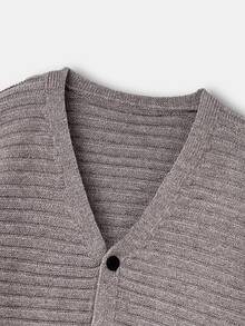 Boys Ribbed Knit Cardigan - Mocha Brown - View 4