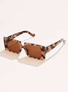 1 pieza Gafas de sol con montura cuadrada clásica, estilo bohemio para mujer, regalo para mujer, gafas de sol para verano, gafas de sol con estampado de leopardo - Marrón - Ver 4