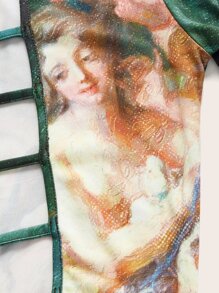 SHEIN ICON 西部風格人像圖案前鏤空短款T恤 - 彩色 - 查看 4