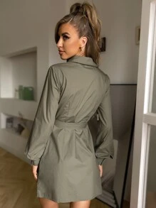 Zolique 燈籠袖圍裹側繫帶連衣裙