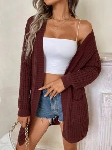 SHEIN Unity Drop Shoulder Pocket Patched Duster Cardigan - Rust Brown - View 3