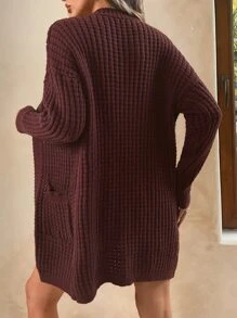 SHEIN Unity Drop Shoulder Pocket Patched Duster Cardigan - Rust Brown - View 2