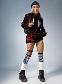 ROMWE PUNK Áo thun nữ Cắt ra Lễ Các Thánh Cà vạt nhuộm Giải trí - Nhiều màu - Xem 4