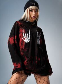 ROMWE PUNK Áo thun nữ Cắt ra Lễ Các Thánh Cà vạt nhuộm Giải trí - Nhiều màu - Xem 6