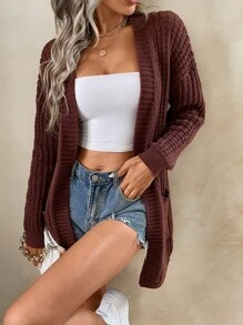 SHEIN Unity Drop Shoulder Pocket Patched Duster Cardigan - Rust Brown - View 6