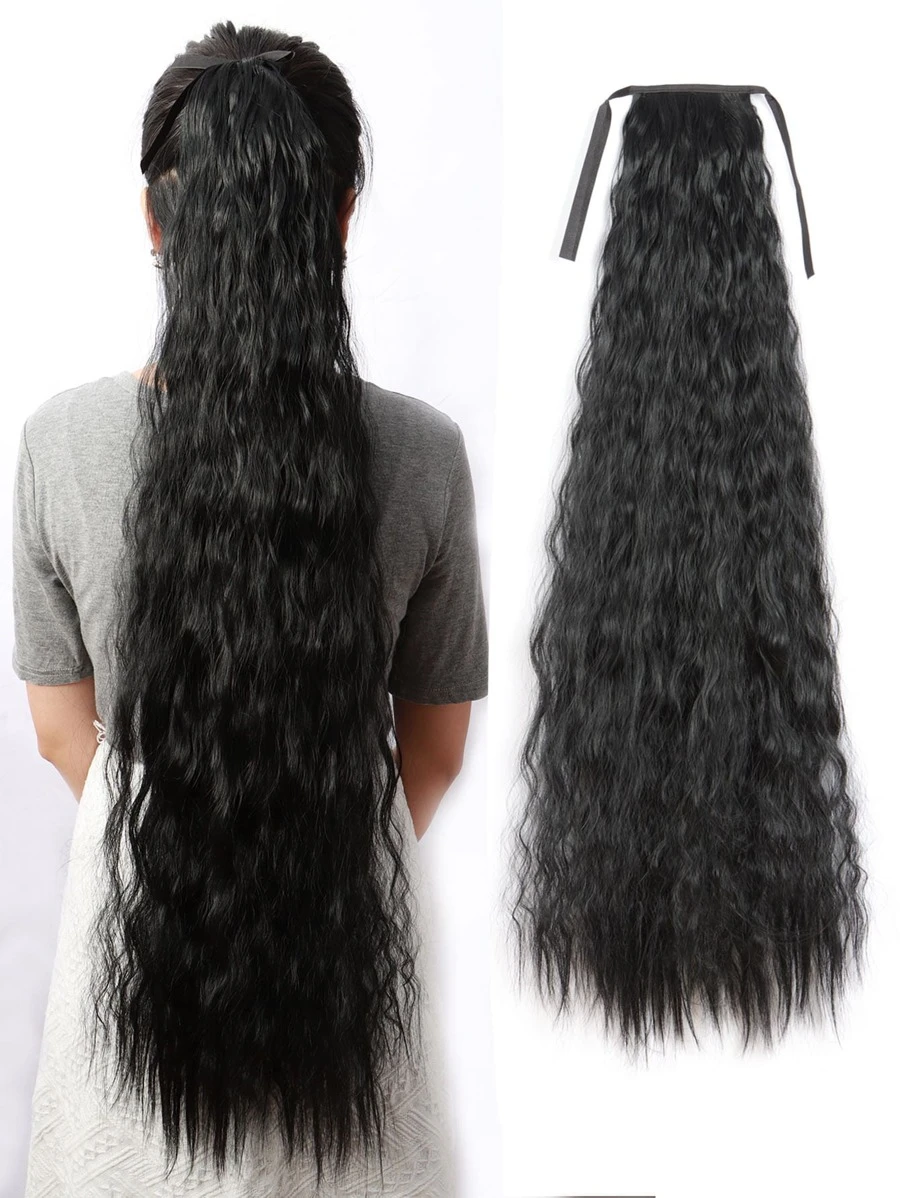 Phần mở rộng tóc tổng hợp kiểu đuôi ngựa dài xoăn - màu đen - Xem 1