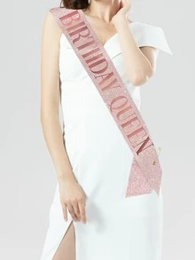 1pc Letter Graphic Sash & 1pc Safety Pin - Rose Gold - View 2