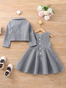 Toddler Girls Button Back Sleeveless Dress & Bow Front Jacket - Grey - View 2