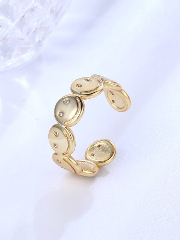 خاتم مفتوح تعابير تفاصيل بديكور حجر الراين