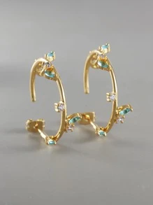 Charm-In Cubic Zirconia Decor Cuff Hoop Earrings - Yellow Gold - View 1