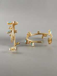Charm-In Cubic Zirconia Decor Cuff Hoop Earrings - Yellow Gold - View 2