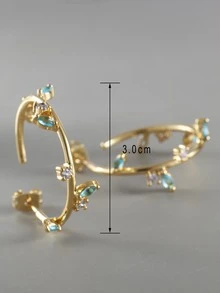 Charm-In Cubic Zirconia Decor Cuff Hoop Earrings - Yellow Gold - View 3