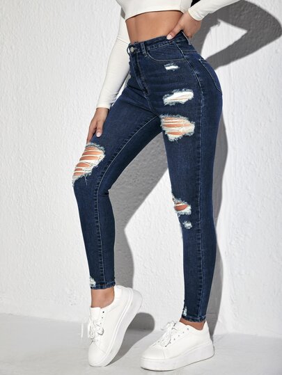 SHEIN ICON Ripped Detail Skinny Jeans Y2k