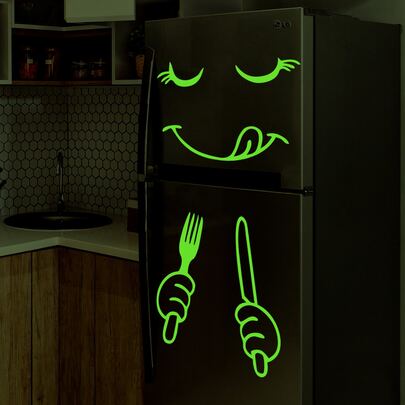 1pc Simple Creative Wall Sticker, Luminous, Colorful, Face, Refrigerator Sticker, Stickers, Wall Decal, Vinyl Decal For Home Decorations, Spring Decoration Items Refresh Your Home, Rama Decoration Stickers Gifts Birthday Graduation Kitchen Decor
