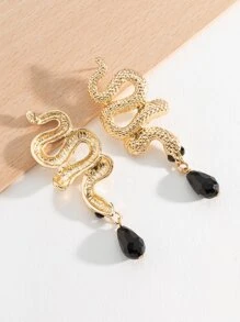 蛇裝飾水鑽耳墜 - 彩色 - 查看 2