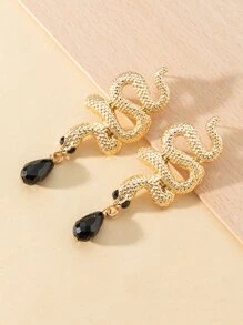 蛇裝飾水鑽耳墜 - 彩色 - 查看 4