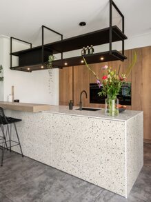 1 卷灰色和白色花岗岩接触纸 - 厚防水防油自粘乙烯基墙纸，适用于台面和家具 - 15.7x197 英寸，刨花板替代品