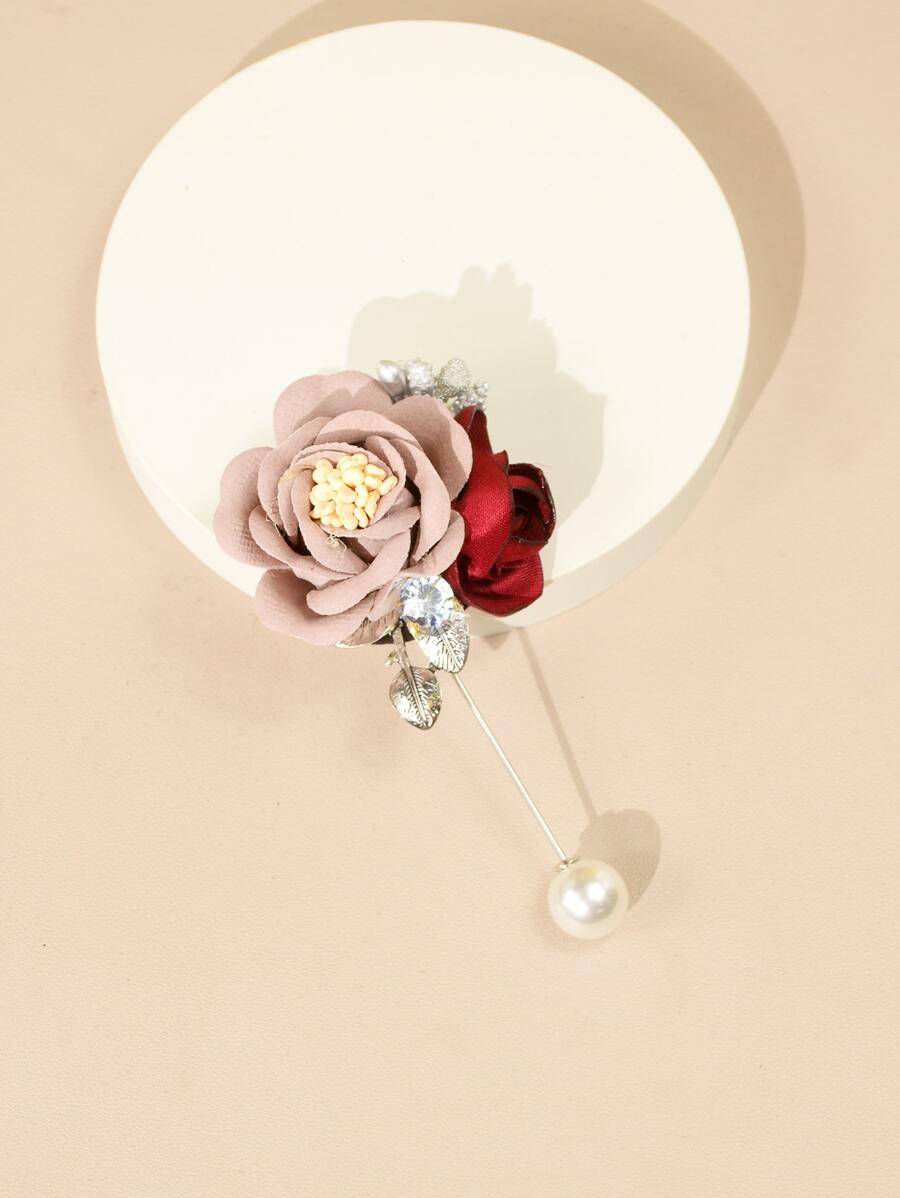 Faux Pearl & Flower Decor Boutonniere Valentine's Day Accessories - Multicolor - View 1