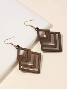 Hollow Out Geometric Drop Earrings - Coffee Brown - View 1