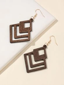 Hollow Out Geometric Drop Earrings - Coffee Brown - View 3
