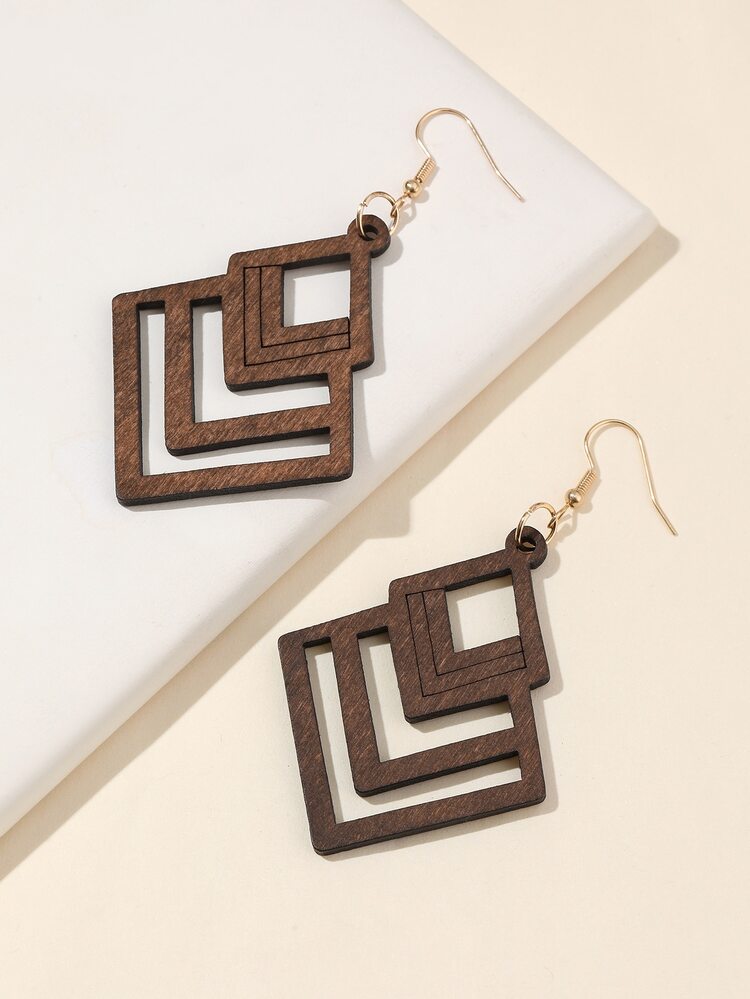 Pendientes largos geométricos con abertura - Café integral - Añade 3