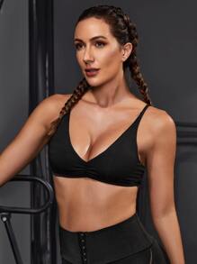 Powerista Solid Ruched Sports Bra - Black - View 1