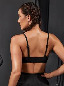 Powerista Solid Ruched Sports Bra - Black - View 2