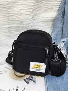 Túi đeo vai vuông nhỏ được trang trí bằng các miếng vá bảng chữ cái, Túi đeo chéo thông thường màu đen, Túi đeo hông mini có thể điều chỉnh Túi đeo thắt lưng chạy bộ cho nam nữ, Ba lô tập thể dục nhỏ cho nữ, Túi đeo vai Túi vải đeo vai Túi du lịch - màu đen - Xem 1