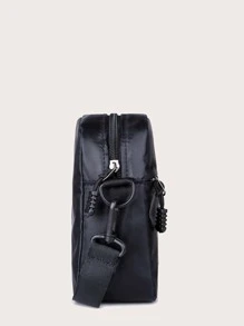 Túi đeo vai vuông nhỏ được trang trí bằng các miếng vá bảng chữ cái, Túi đeo chéo thông thường màu đen, Túi đeo hông mini có thể điều chỉnh Túi đeo thắt lưng chạy bộ cho nam nữ, Ba lô tập thể dục nhỏ cho nữ, Túi đeo vai Túi vải đeo vai Túi du lịch - màu đen - Xem 3