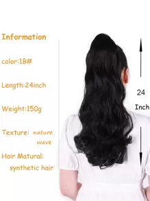 Long Curly Ponytail Synthetic Hair Extension - Black - View 3