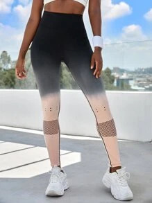 Yoga Trendy Colourblock Wide Waistband Sports Leggings - Black - View 4