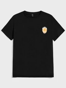 Manfinity VCAY Men Slogan & Cartoon Face Print Tee - Black - View 2