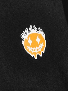 Manfinity VCAY Men Slogan & Cartoon Face Print Tee - Black - View 4